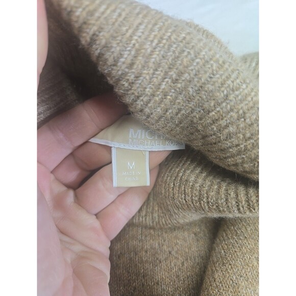 Michael Kors Bell Sleeve Turtleneck Sweater Wool Baby Alpaca Blend Tan Sz M Gold - Picture 7 of 12